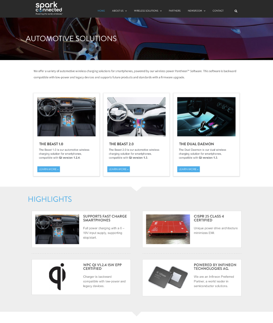 Spark Connected solutions page design 2021