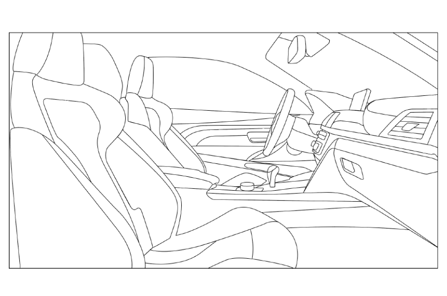 Automotive interior line art illustration by Marina Wolf